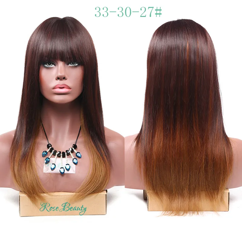 

Ombre Long Natural Straight Women Wigs Synthetic Wig 16'' with Flat Bangs Cosplay Synthetic Wigs for Women Natural As Real Hair
