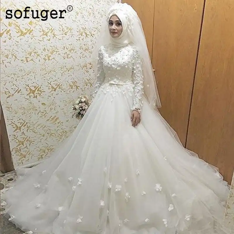 3D цветы с длинным рукавом свадебное платье халат цвета слоновой ...