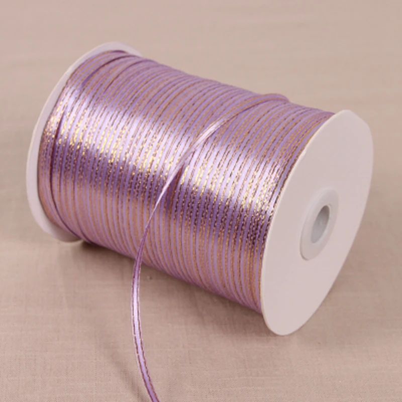 

3mm 1/8" solid satin ribbon w/gold edge wedding decoration candy cake wrapping craft accessories scrapbook material 20yards 21