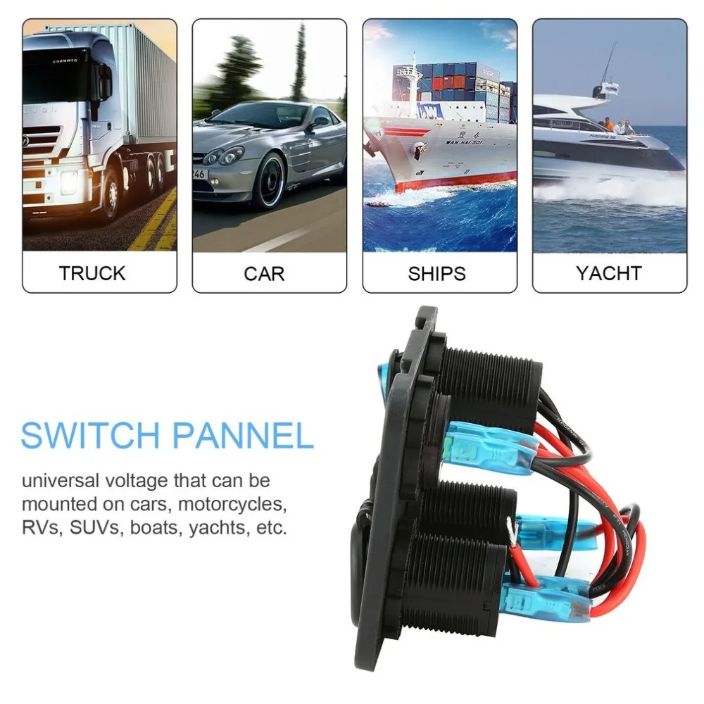 Автомобильное зарядное устройство с двумя портами usb+ светодиодный вольтметр+ 12 В Разъем питания+ переключатель вкл.-ВЫКЛ. 4 в 1 Автомобильный морской лодка светодиодный переключатель панели