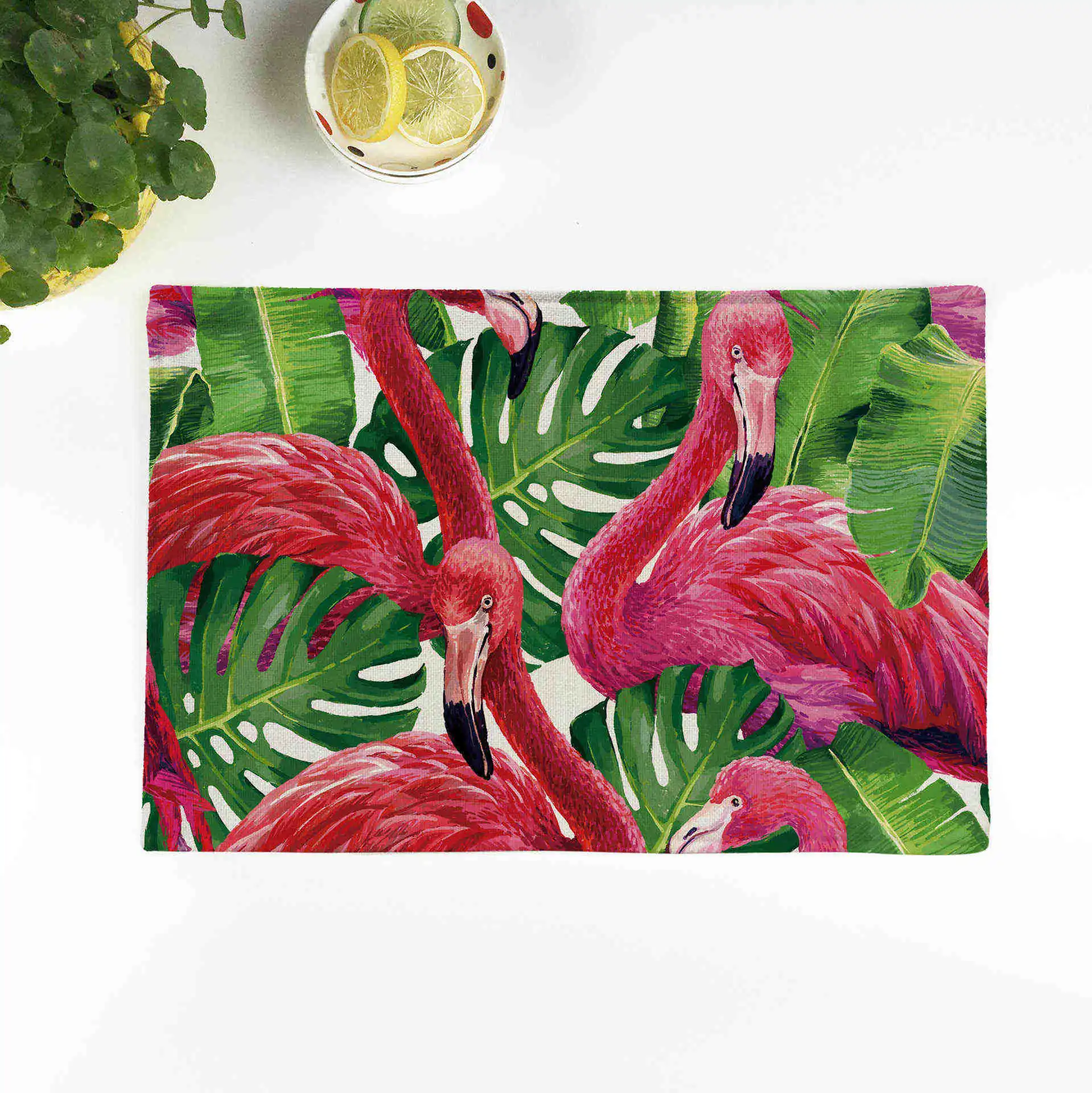 Zeegle Kitchen Table Mats Cotton Linen Table Napkin Kitchen Decorative Placemats Flamingo Pattern Bowl Tea Mat Kitchenware Pads