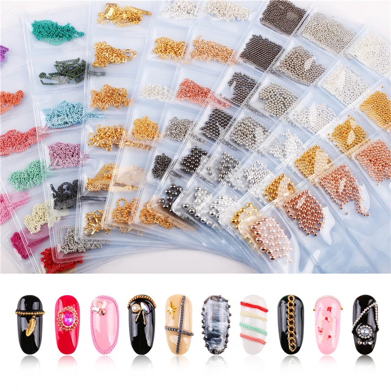 

1 Pack Metal Nail Chains Caviar Beads 3D Punk Multi-size Snake Bone Crystal Nail Art Decoration DIY UV Gel Manicure Accessories