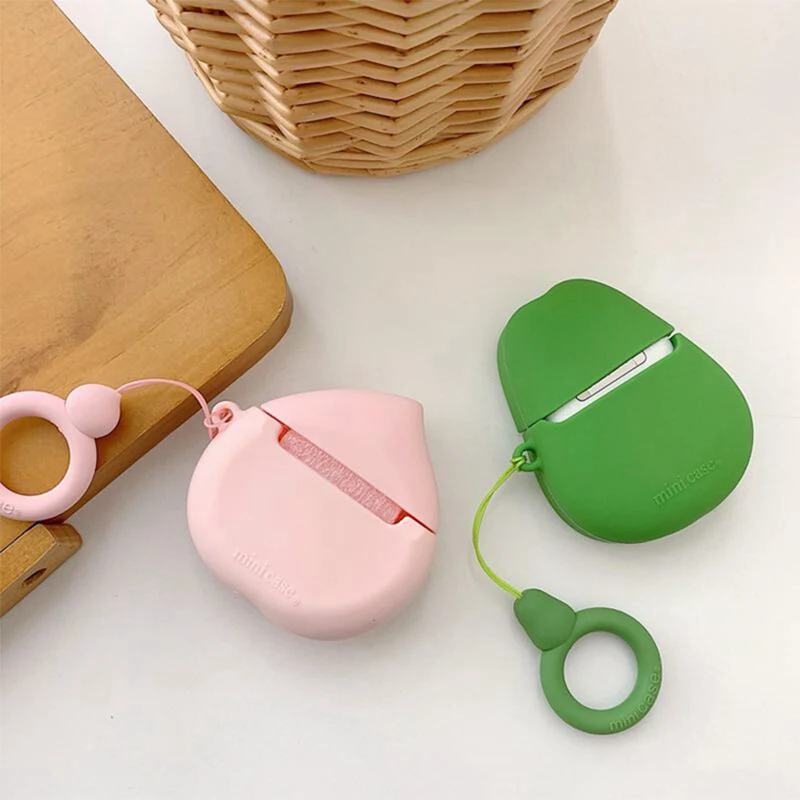 Case For Apple AirPods 2 1 Earphone Soft TPU Case For Apple Air Pods 1 2 Cute Cartoon Strawberry Avocado Peach Cover With Hooks