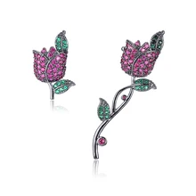 

Brincos Popular Vintage Special Style Women's Asymmetric Pink And Blue Rose Flowers Dazzling Cuff Earrings For Ear Bone