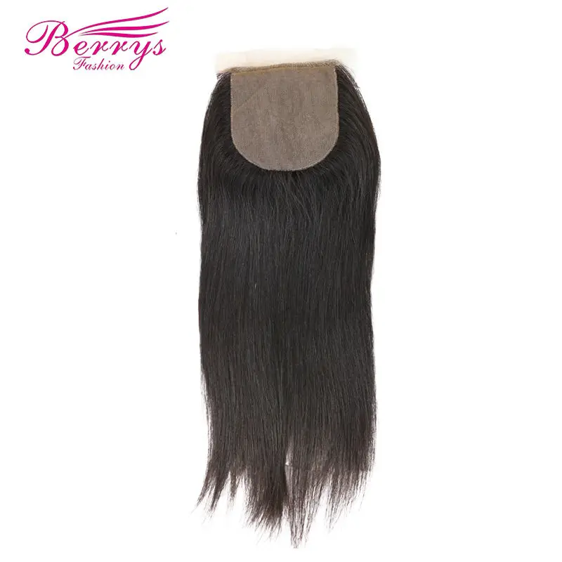 

[Berrys Fashion]Silk Base Lace Closure 4x4 Straight Brazilian Vigin Hair Free Part 100% Human Hair Extensions Natural Color