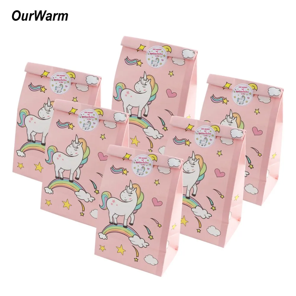 OurWarm 12 Pcs يونيكورن ورقة حقائب للهدايا يونيكورن حزب أكياس الورق ل عيد ميلاد حزب إمدادات استحمام الطفل الحلوى مربع مع ملصقا