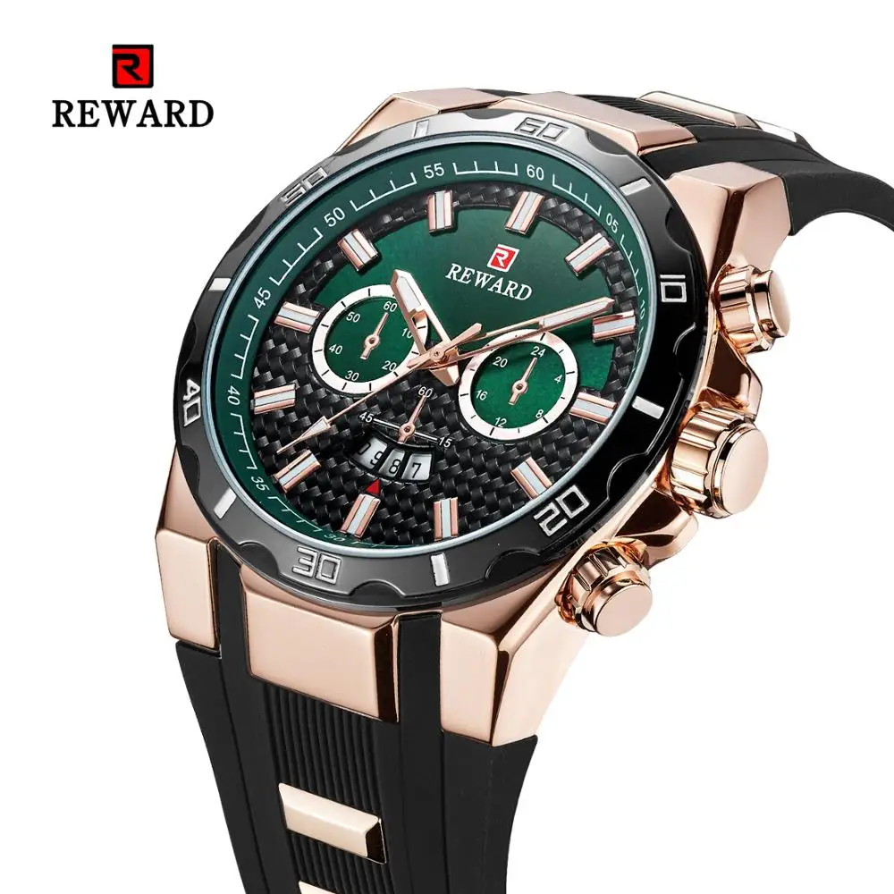 

REWARD Brand Men's Watch Japan import Movement with calendar Waterproof Silicone Strap watch Luminous pointer relogio masculino