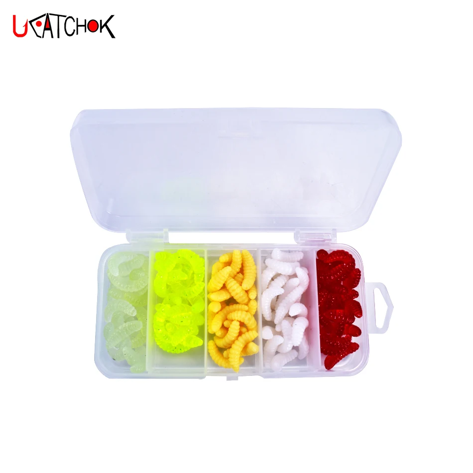 100pcs/box 3cm 0.4g black spot head high quality rubber worm shape soft bait artificial insect fishing lure bait fishing tackle