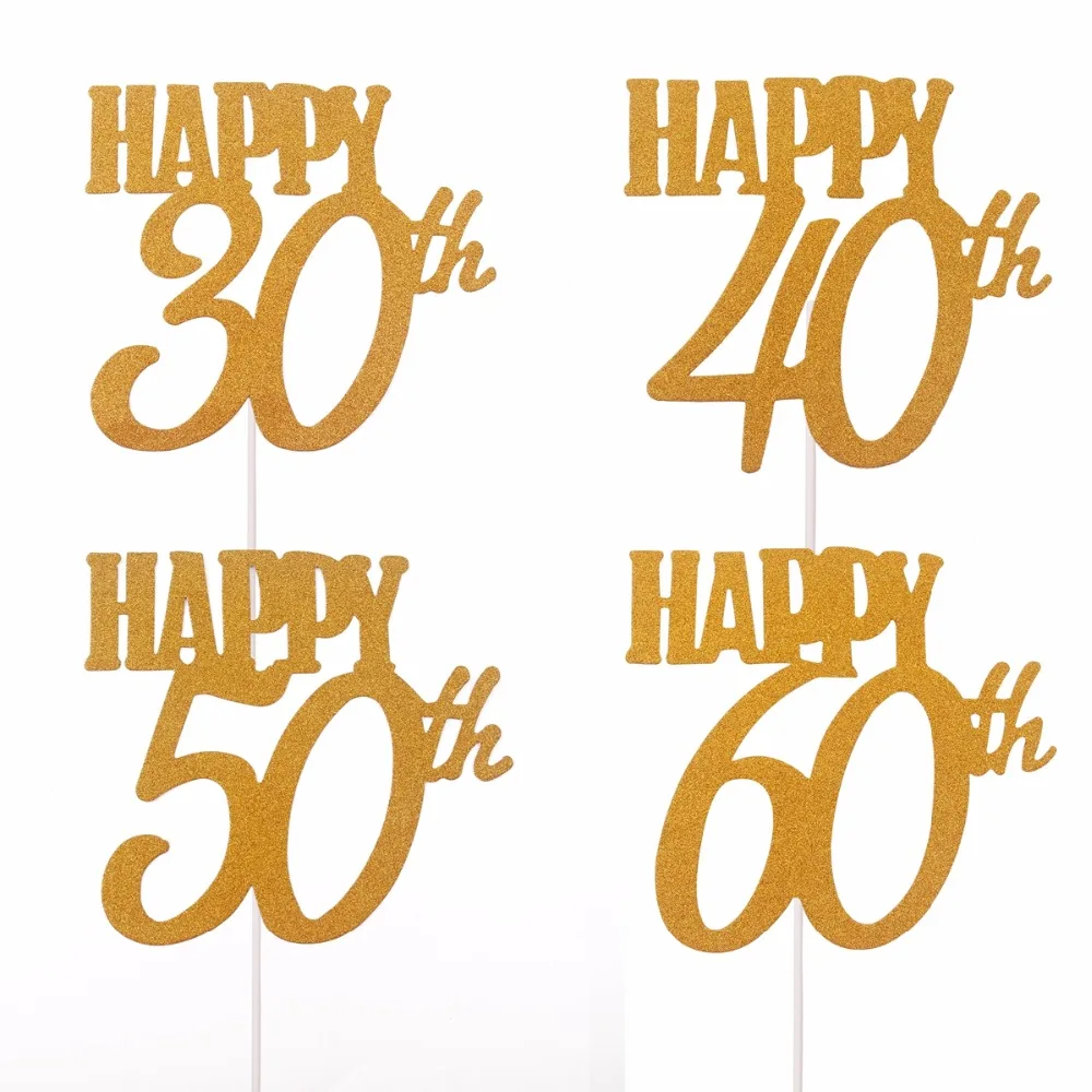 PATIMATE золотой с днем рождения торт Топпер блеск 30th 40th 50th 60th годовщина декорации