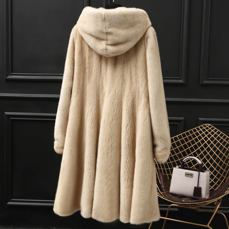 

2019 winter new whole mink fur coat women's long section with hooded fashion generous skirt pendulum fur coat