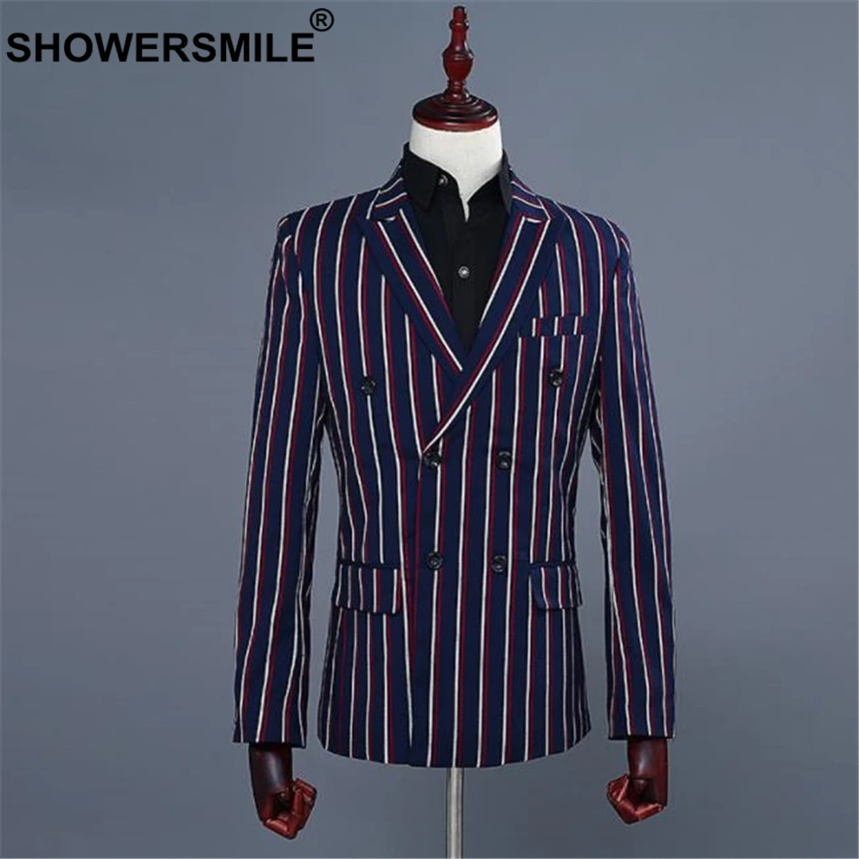 SHOWERSMILE 3 Piece Blazer+Trousers+Vest Men Slim Fit Suits British Style Suit Jacket Double Breasted Blazer Singers Costumes