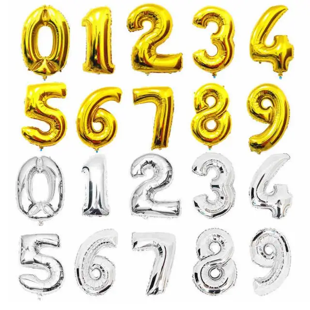 16 inch 0-9 Gold Silver Number Foil Balloons Helium Ballons Birthday Party Wedding Decor Air Baloons Party Supplier