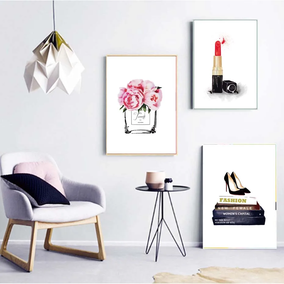 

Perfume Bottle Lipstick High Heels Canvas Art Print Painting,Posters And Prints Wall Pictures For Home Decor,Fashion Decoration