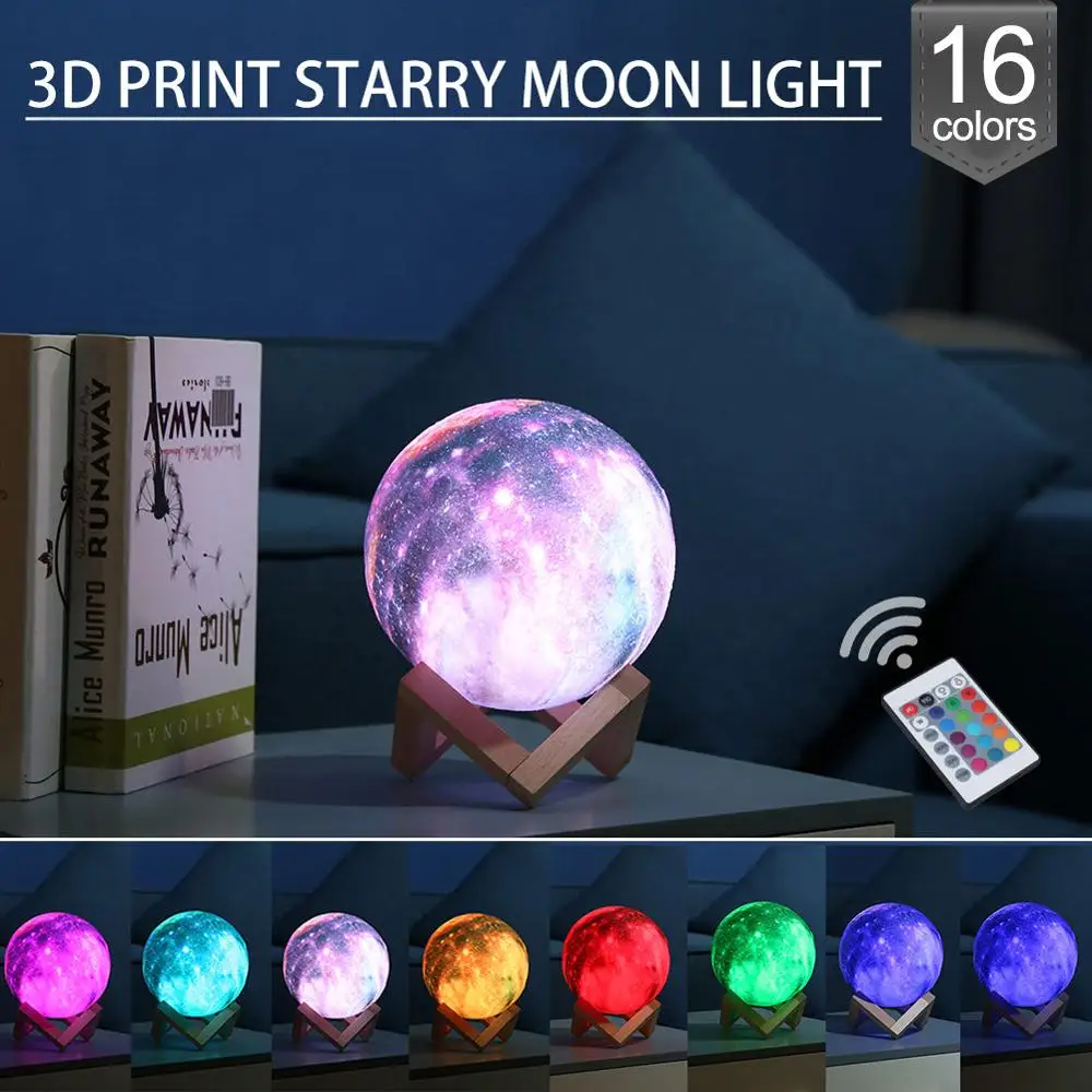 3D принт с изображением Луны и звезд, лампы Красочный изменить сенсорный USB светодиодный ночной Светильник дети Украшения в спальню, подарок на день рождения, Галактическая лампа - Испускаемый цвет: 16Colors