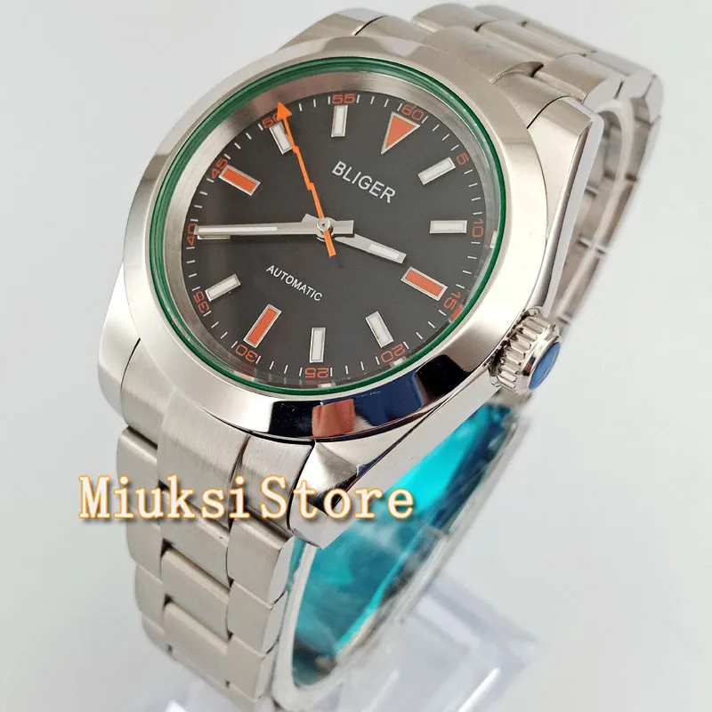 

40mm Black Dial Orange Second hand Steel Sliver Band Automatic Mens Watch W2759