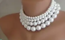 Envío gratis las nuevas mujeres cuatro capas blanco imitación collar perlas de joyas