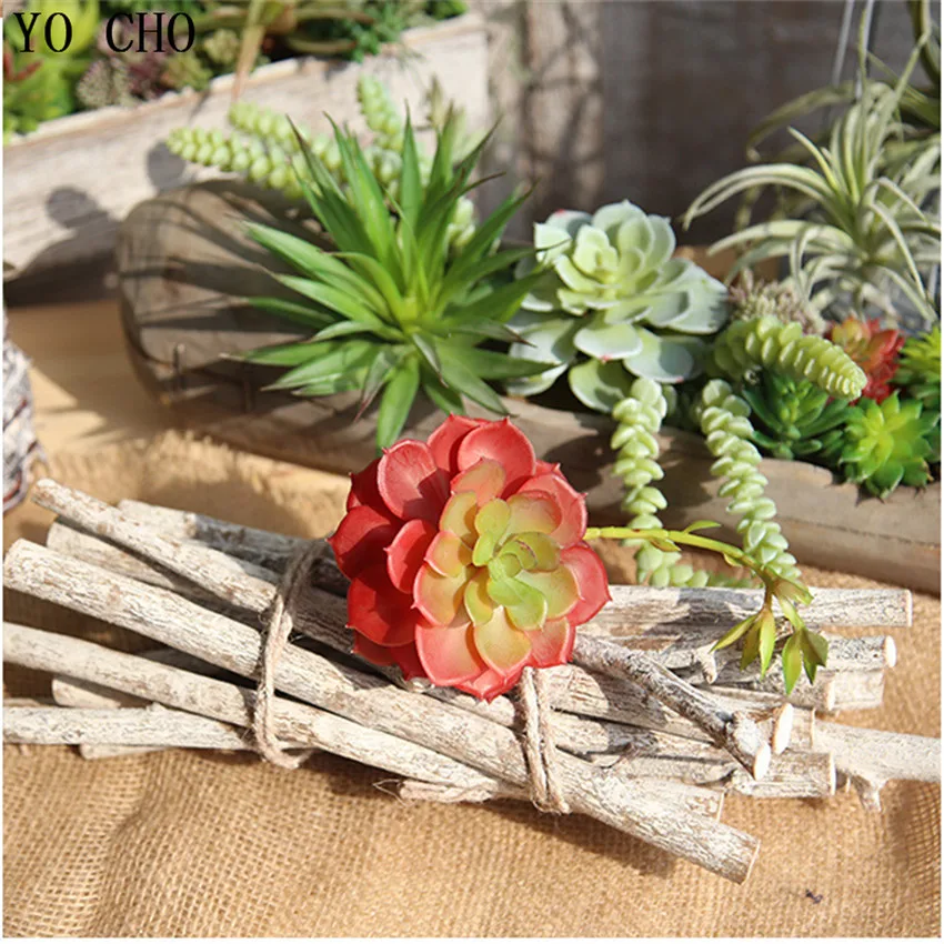 

YO CHO 6PCS Artificial Succulents For Wedding Garden Decor DIY Fake Flower Plants Home Decoration Accessories Office Paty Decor