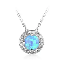925 Collar de Plata de ley para Las Mujeres Ronda Ópalo Azul Pendiente y Collar de la Joyería de Las Mujeres Regalos de Moda (NE101903)