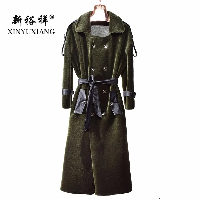XINYUXIANG хит продаж 100% шерстяное пальто для женщин 110 см длинная овчина Меховая