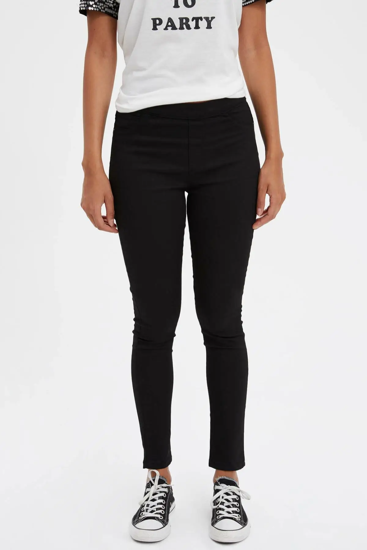

DeFacto Black Skinny Woman Long Pencil Pants Breathable Mid-waist Casual Trousers For Spring Fall