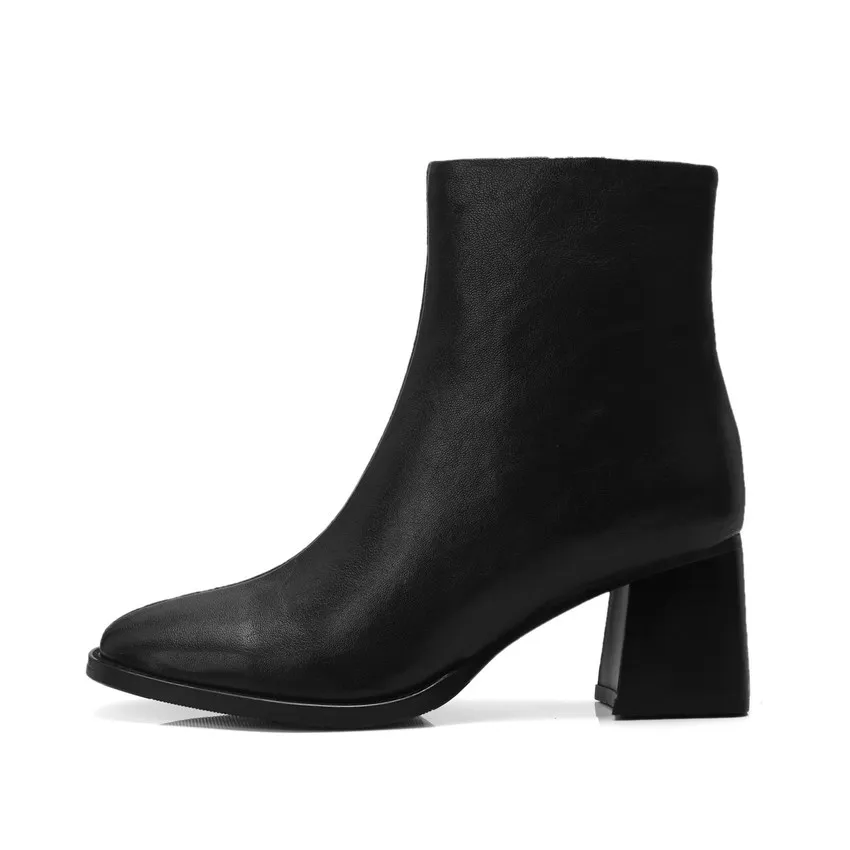 QUTAA 2019 Women Ankle Boots Square Toe Sheepskin All Match Zipper Platform Winter Shoes Women Motorcycle Boots Big Size 34-39 Women's Shoes