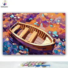 DIY цвета картины по номерам с цветами дружбы лодка лист лотоса Картина Рисунок Живопись по номерам Обрамленный дом