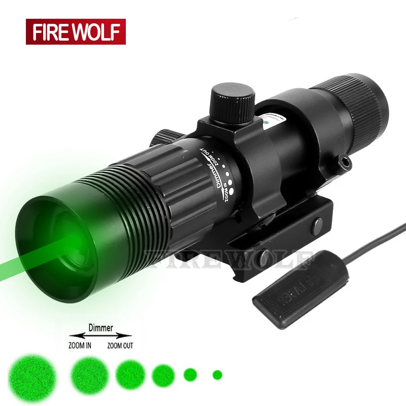 

FIRE WOLF Optics Hunting Green Laser Flashlight Designator Night Vision with Remote Switch & RifleScope Ring Free Shipping