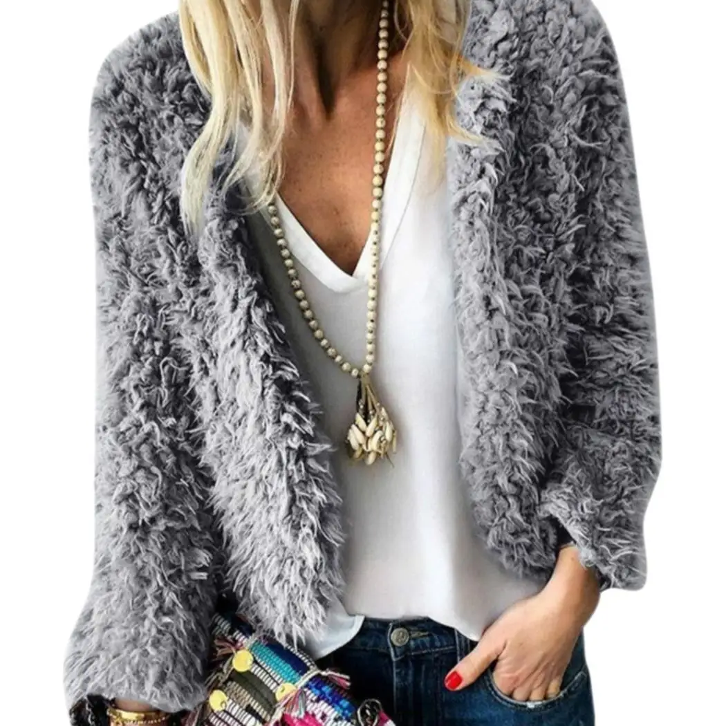 

Women Casual Long Sleeve Open Front Cardigan Faux Fur Coat Jacket