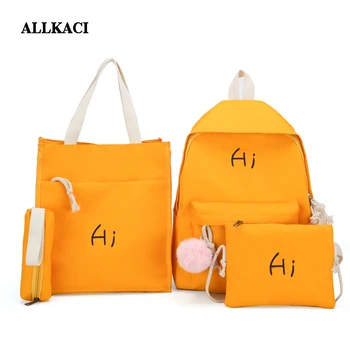 

Women Oxford 4Pcs/Set Backpack Printing Students Bookbag School Bag Set For Youth Girls With Purse Bear Mochila shoulder bags 50