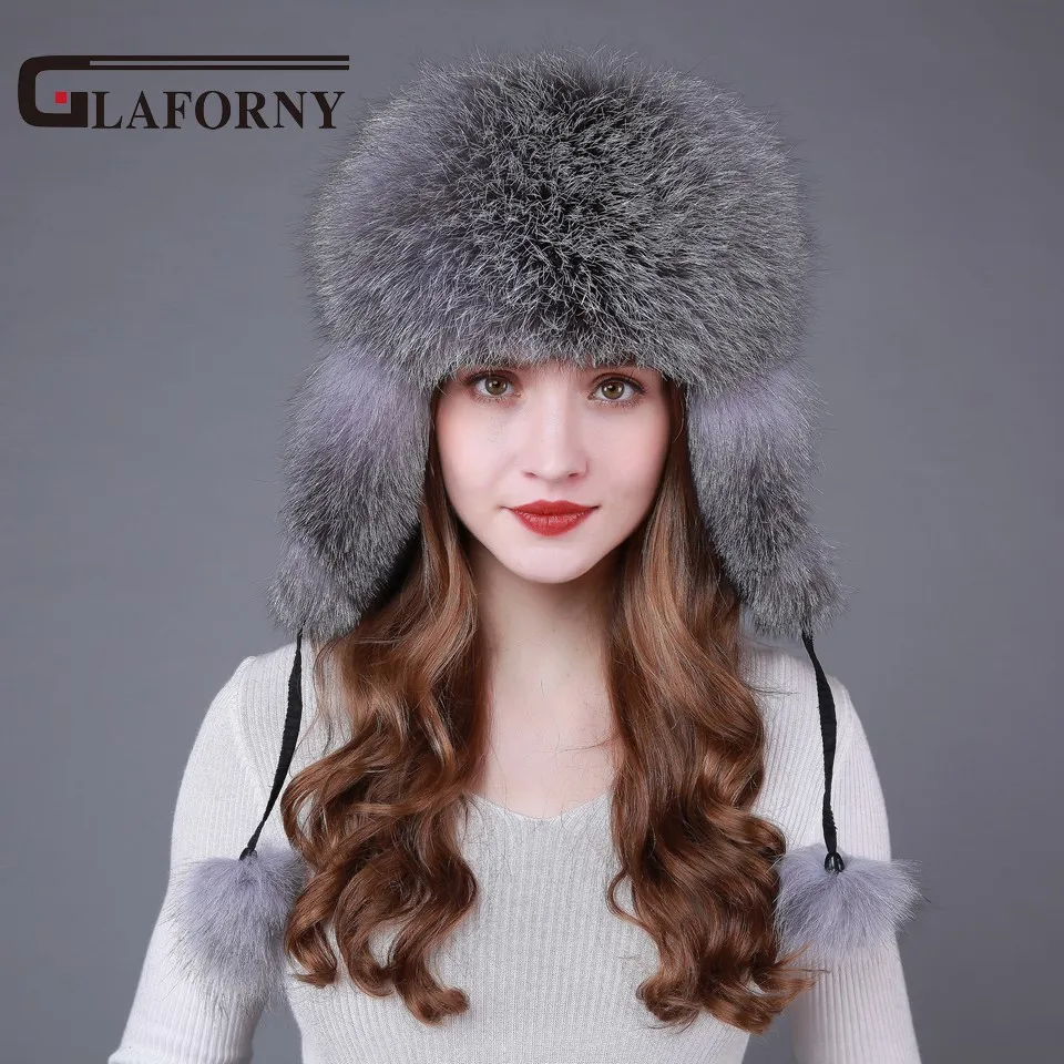 Шапка из лисьего меха Glaforny модная меховая защита для ушей русских женщин 2018