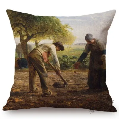 Jean Francois Millet Pastoral Realism Oil Painting The Gleaners Harvest Home Decoration Art Pillow case Linen Sofa Cushion Cover