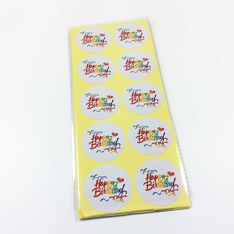 100 шт/партия новые винтажные радужные с днем рождения серии круглый дизайн крафт печать наклейки сделай сам многофункциональные упаковки подарочные этикетки