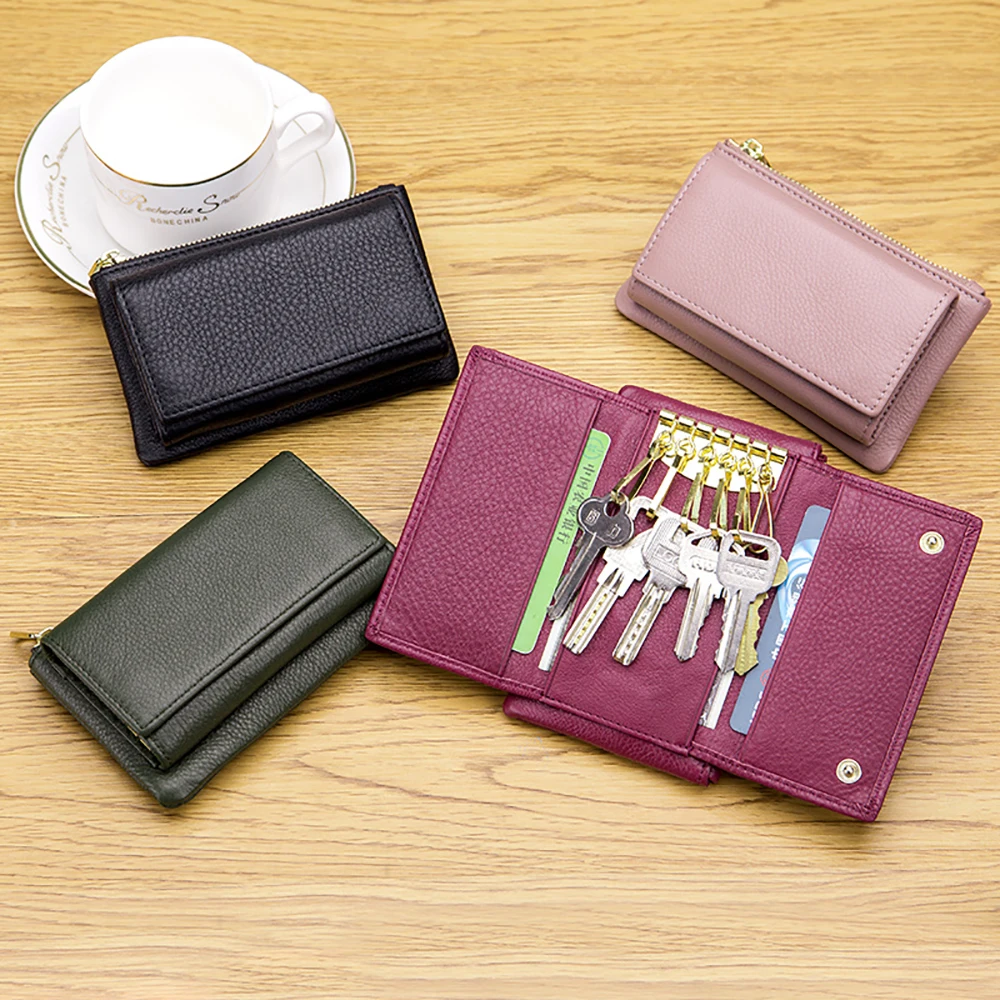 

Genuine Cowhide Keychain Holder Lady Designer Car Key Wallet With Coin Purse Money Card Bag Housekeeper Leather Case For Keys