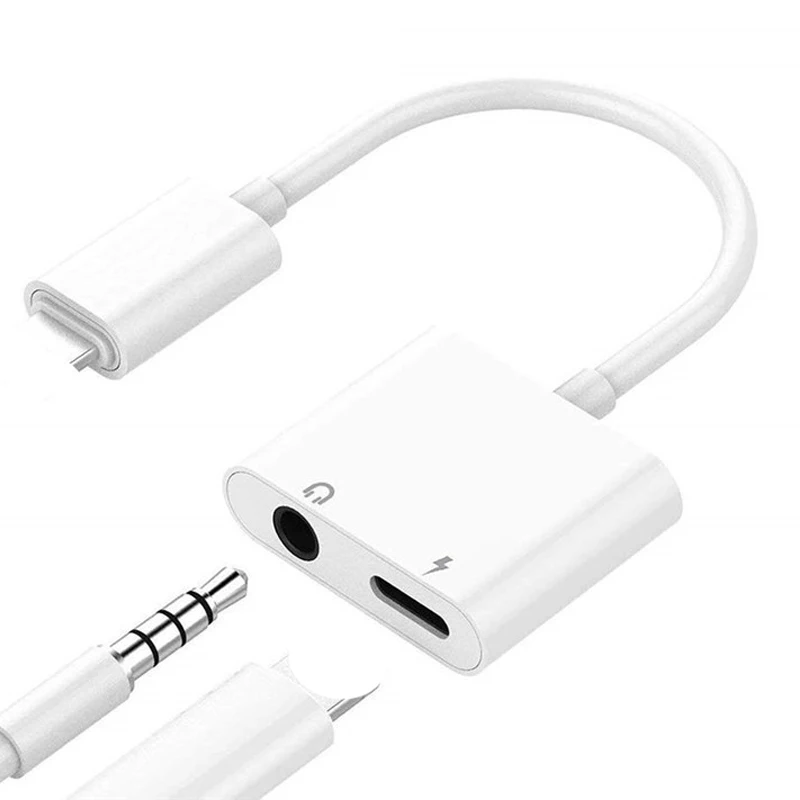 

Olhveitra Adapter 3.5mm Headphone Jack Charger Audio 2 in1 Aux Splitter Music Converter Cable For iphone X XR XS Max 7 8 Plus