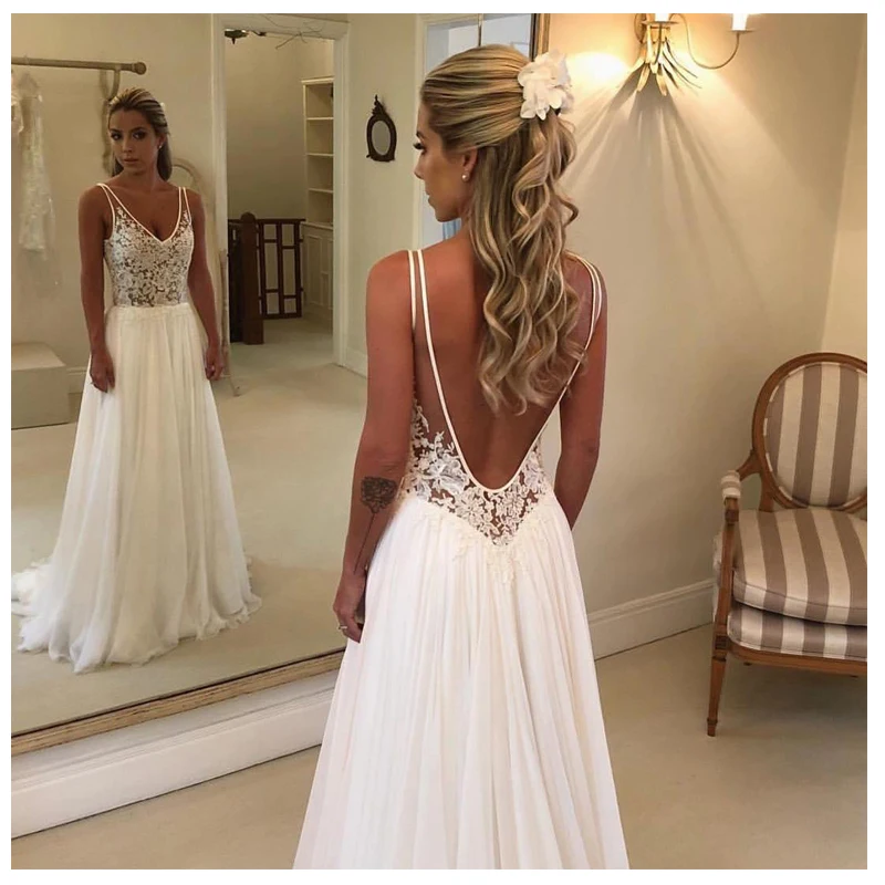 DZW356-A-Line-Wedding-Dress-2019-Open-Back-applique-Lace-Top-Bridal-Gown-Deep-V-Neck (1)