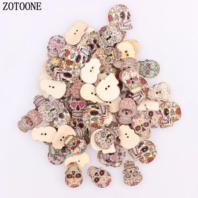 

ZOTOONE 100pcs/lot DIY Mix Shapes Fahion Wood Skull Random Button Sewing Craft 2 Holes Wooden Buttons Clothes Scrapbooking Decor