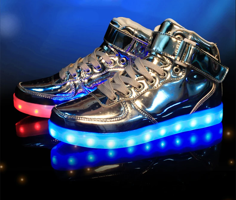 Детская светящаяся обувь для мальчиков и девочек; USB зарядное устройство; Светодиодный светильник с высоким верхом; Светящиеся детские кроссовки для мальчиков; детская спортивная обувь на шнуровке; тренировочная обувь