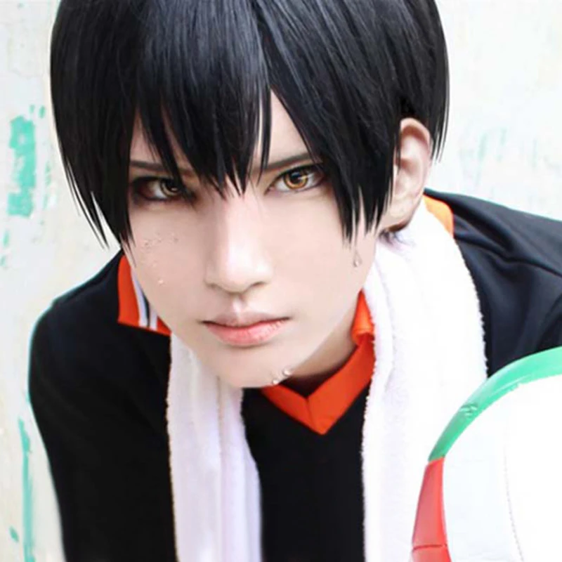 Haikyuu!! Tobio Kageyama High School Volleyball Club Kageyama Tobio Short Black Heat Resistant Hair Cosplay Costume Wig +Wig Cap holidays costumes