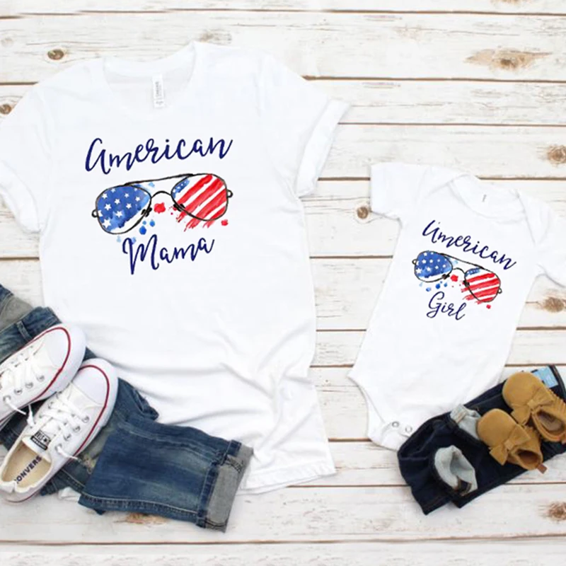 

American Mama Daughter Tshirt Girl 4th of July Tee Celebration Set Mom and Daughter Shirt Fourth of July 2019 Red White & Blue