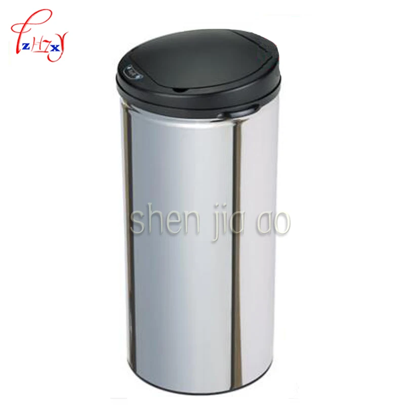 50L Touchless Automatic Garbage Stainless Steel Garbage Bucket Car Small Kitchen Sensor Garbage Ecological Garbage Bin SD009-A - Color: black