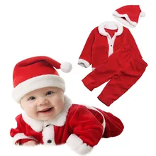Рождественский комплект одежды для малышей; костюм Санта-Клауса для костюмированной вечеринки; пальто для маленьких мальчиков и девочек; комплект со штанами и шапочкой; новогодняя Детская одежда на Рождество