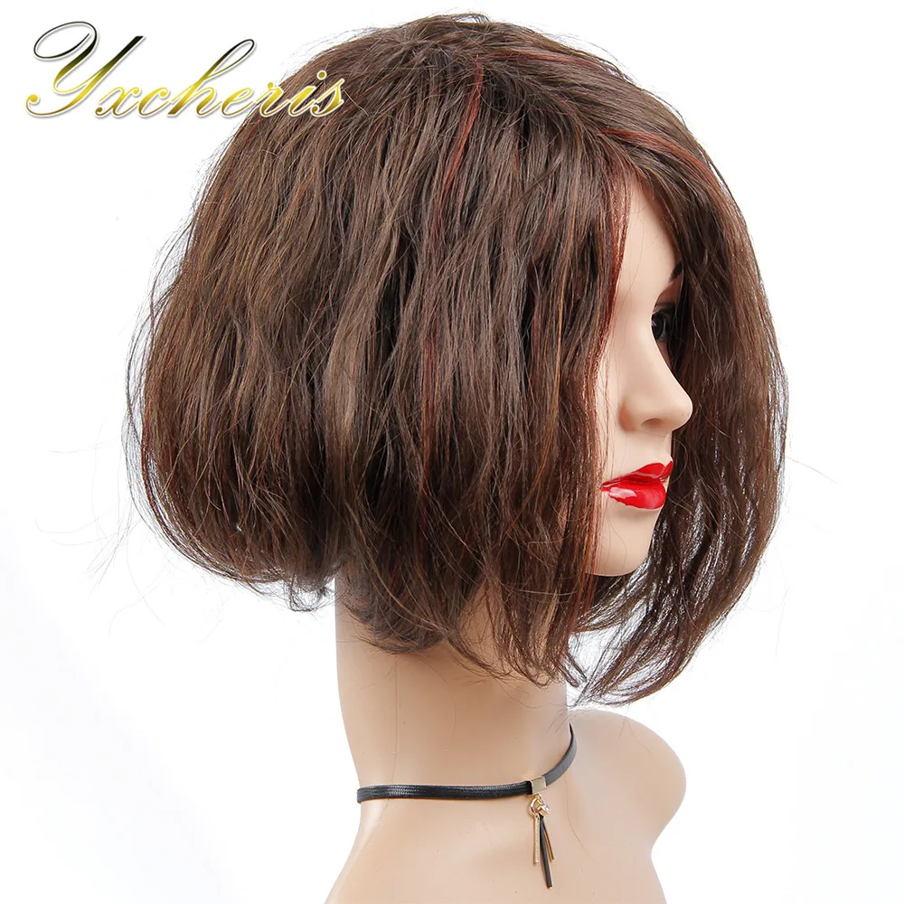 YXCHERISHAIR Short Synthetic Wigs 12" Black Brown 4 Colors Wavy Costume Wig for Black Women