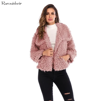 

High Quality Warm Winter Coat Fall Decoration Pockets Women Clothes Fashion 2018 Autumn Streetwear Furry Fuzzy Coat Lapel Collar