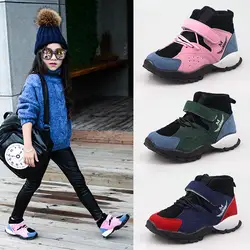 Детские кожаные кроссовки для девочек и мальчиков повседневная обувь с хлопком внутри для больших детей, 3 вида цветов