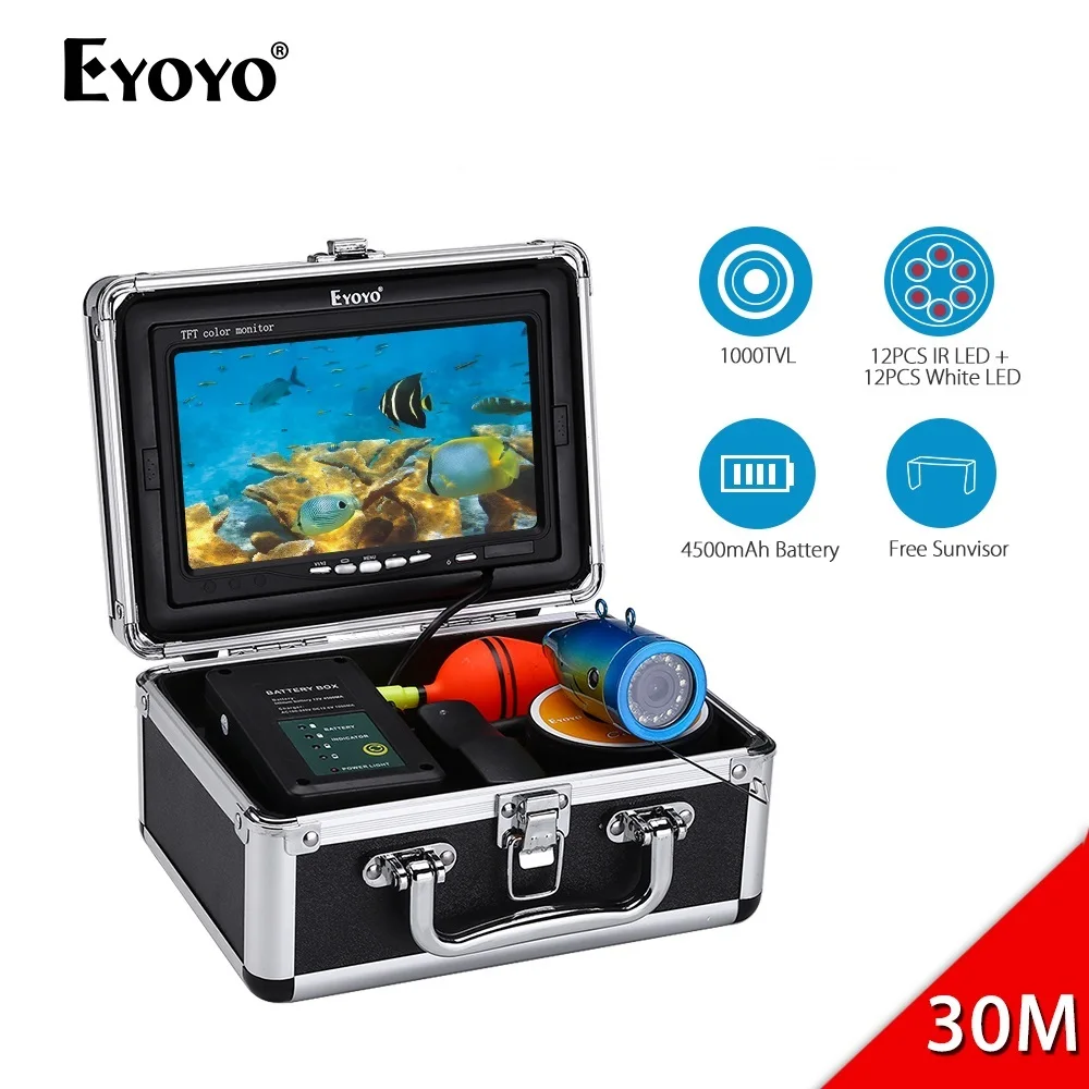 

EYOYO EF07 7" 30M 1000TVL Fish Finder 24pcs LEDs Underwater Fishing Camera with LED Control Video Recording Camera ICE Fishing