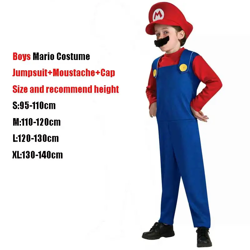 Костюмы Супер Марио для косплея для взрослых и детей, забавные костюмы Супер Марио, Луиджи, брат, девочки, фантазия, косплей, комбинезон, рождественские, вечерние - Цвет: Boys Red