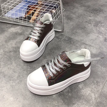 

Fashion trend laser laser reflective color platform casual shoes with waterproof platform running shoes women