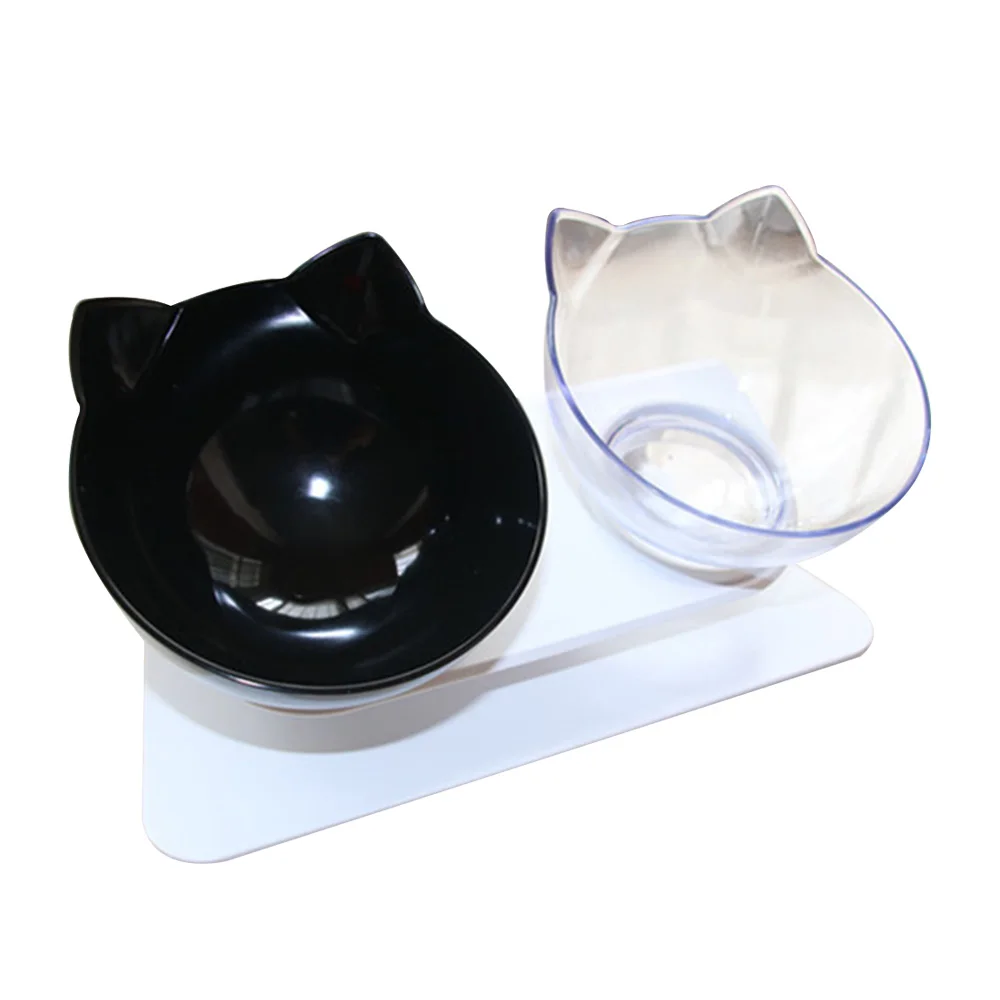 Пластиковая двойная Нескользящая миска для домашних животных для собак щенков котов, кормушка для воды, кормление домашних животных, миски для собак, принадлежности для кормления домашних животных, 1 шт - Цвет: black white