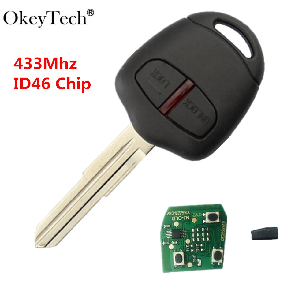 Okeytech 2 Buttons 433Mhz ID46 Chip Car Remote Key For Mitsubishi