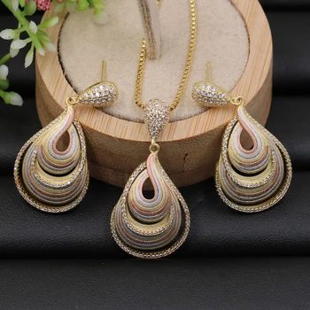 

Lanyika Jewelry Set Stylish Delicate Water Drop Zircon Sandblasting Necklace with Earrings for Bridal Wedding Luxury Best Gift